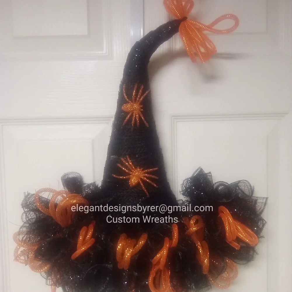 Black and Orange Witch Hat Wreath